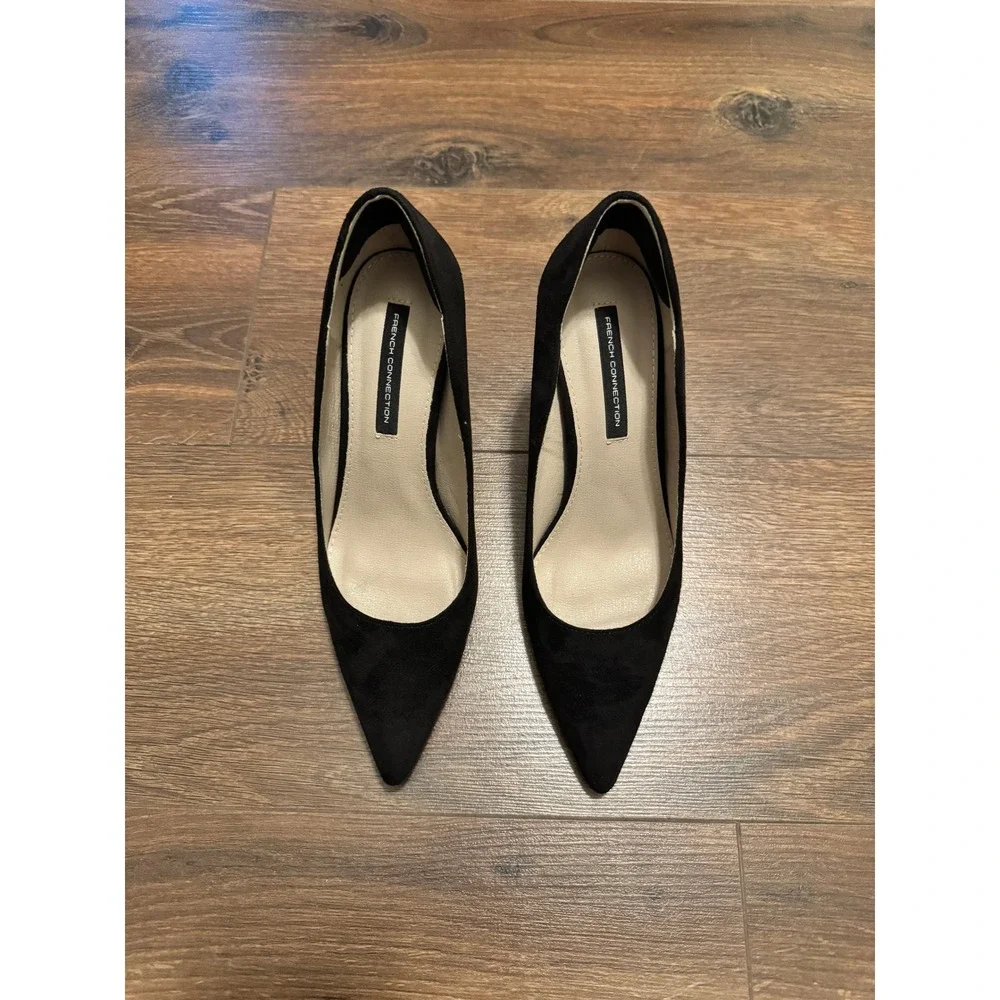 French Connection Black Vegan Suede Pointed Toe Pumps Stiletto Heels Womens 8